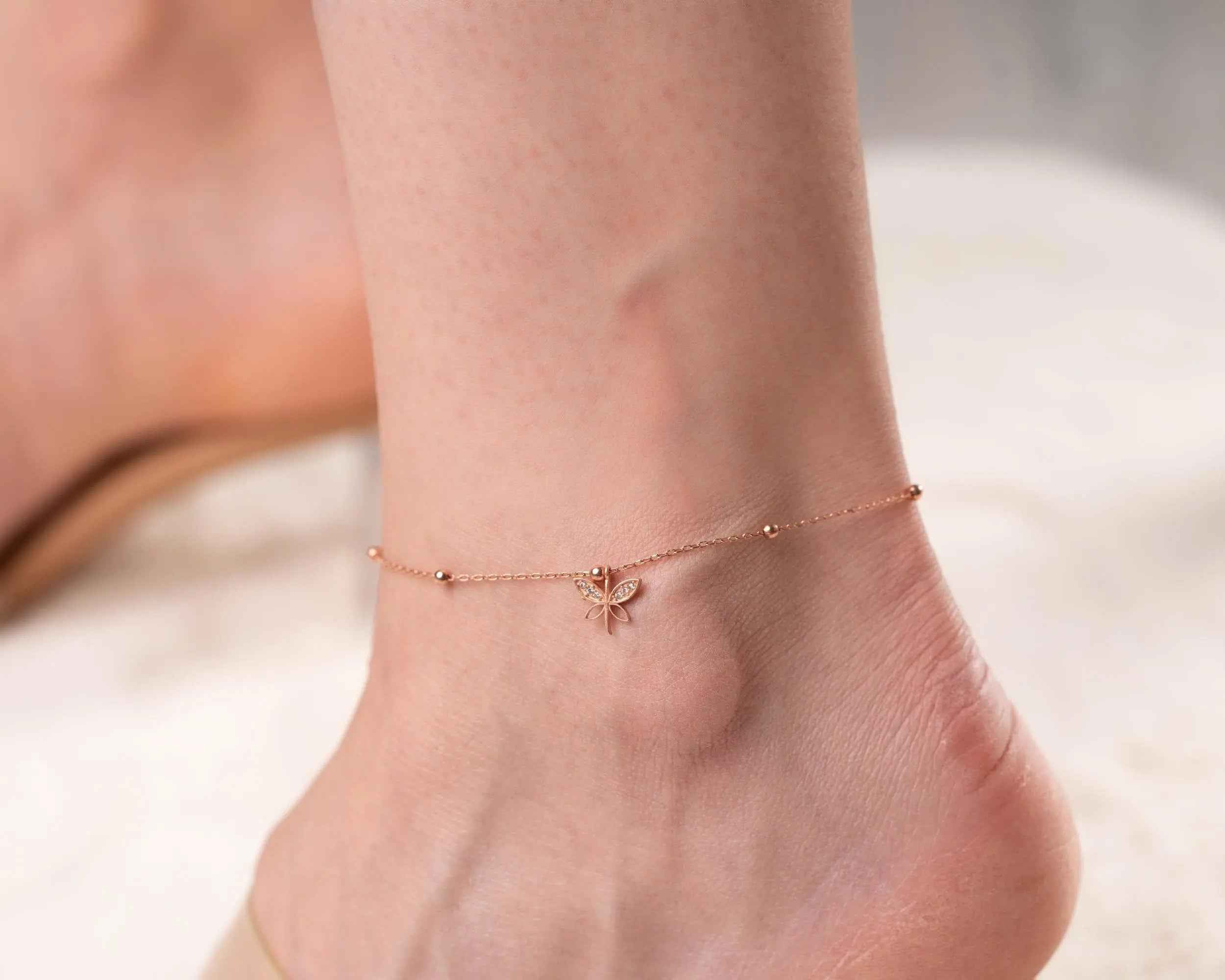 Sterling Silver Butterfly Anklet: Dainty Beach Jewelry