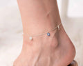 Sterling Silver Charm Anklet: Evil Eye, Heart, Snowflake
