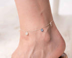 Sterling Silver Charm Anklet: Evil Eye, Heart, Snowflake