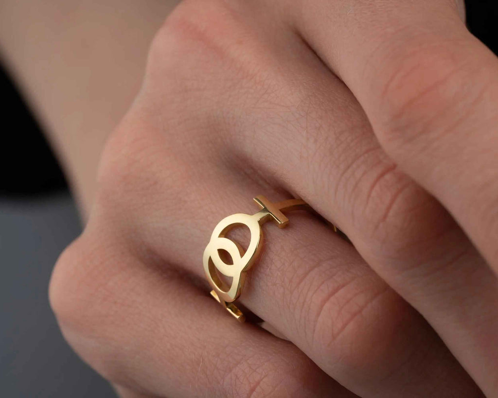 Solid Gold Lesbian Venus Symbol Ring: LGBTQ Pride Jewelry