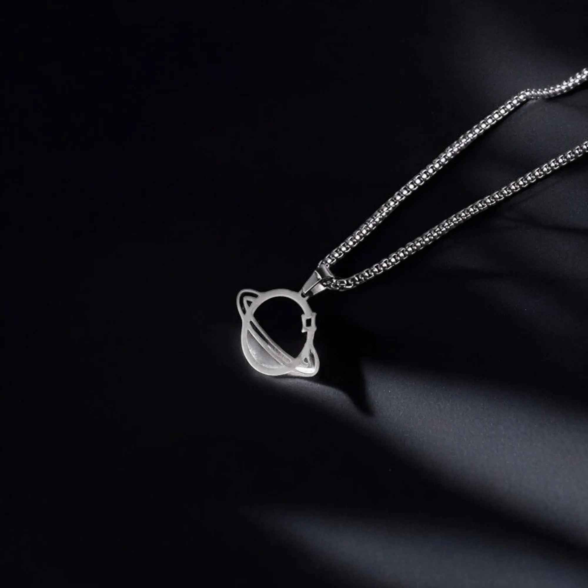Sterling Silver Saturn Planet Necklace: Galaxy Pendant for Men