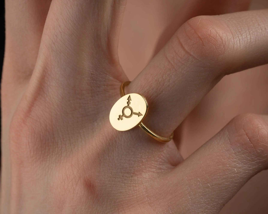 Solid Gold Transgender Symbol Ring: LGBTQ Pride Jewelry