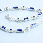 Sterling Silver Men’s Bracelet with Sapphire Baguette Stones – Gift for Him