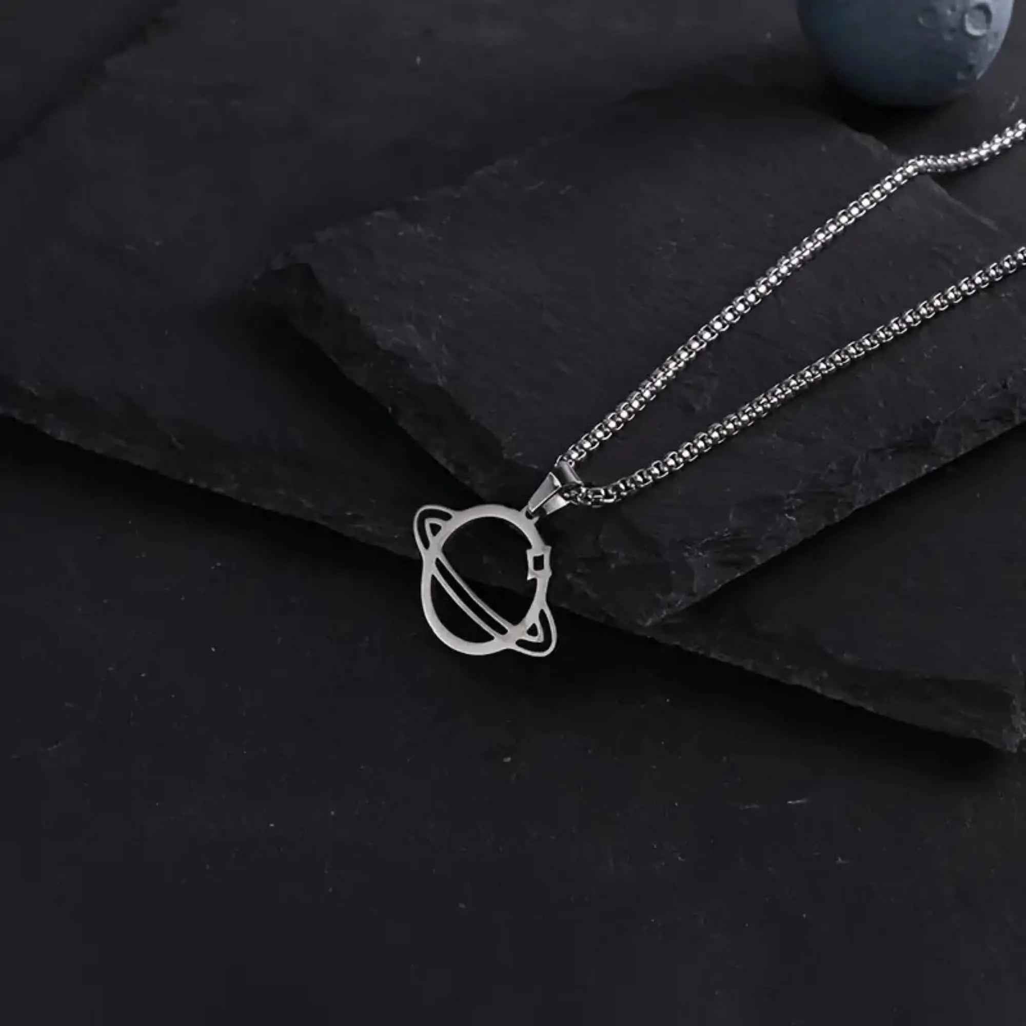 Sterling Silver Saturn Planet Necklace: Galaxy Pendant for Men