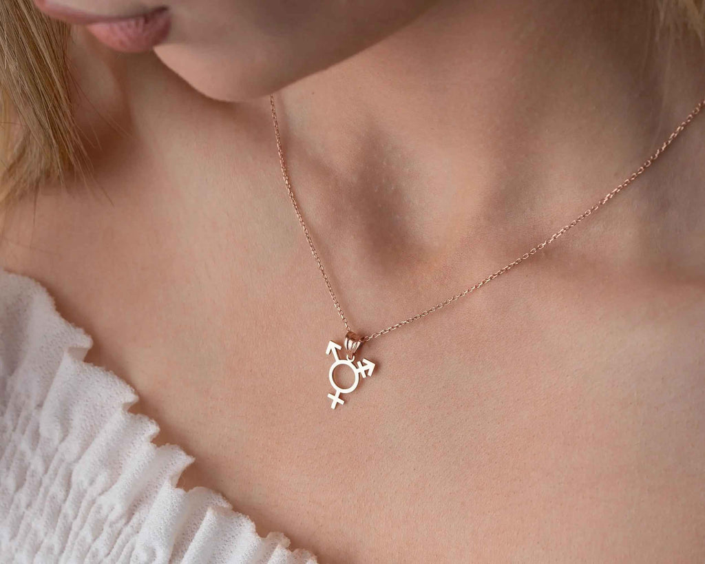 Sterling Silver Transgender Symbol Necklace: Pride LGBT Jewelry
