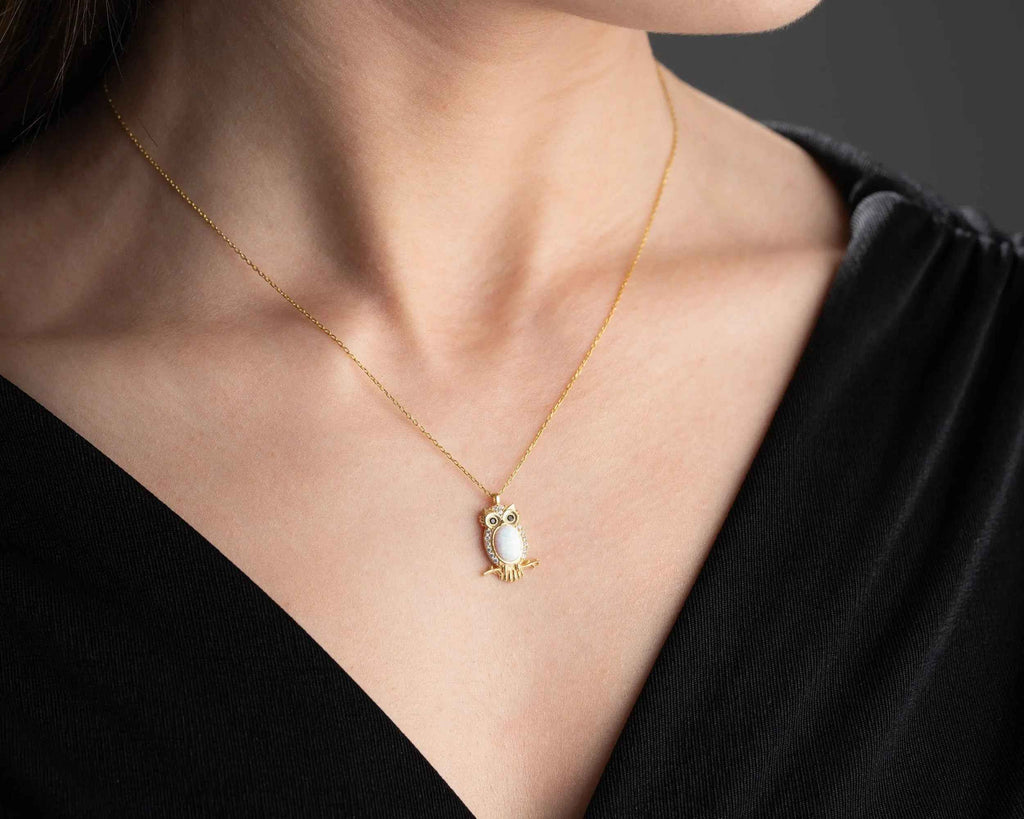 Australian Opal Owl Necklace: Handmade Sterling Silver Animal Pendant