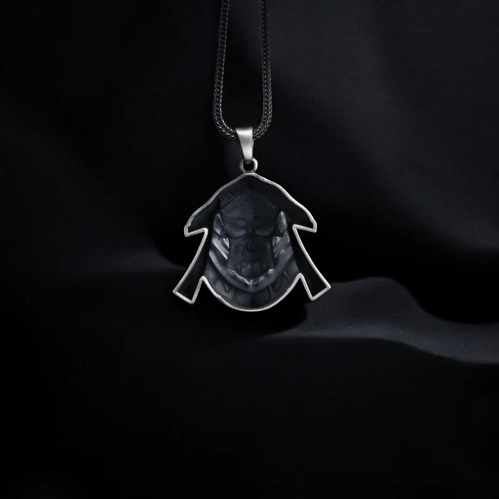 Oxidized Sterling Silver Skull Necklace - Handmade Men's Jewelry   Charmora Jewelry
