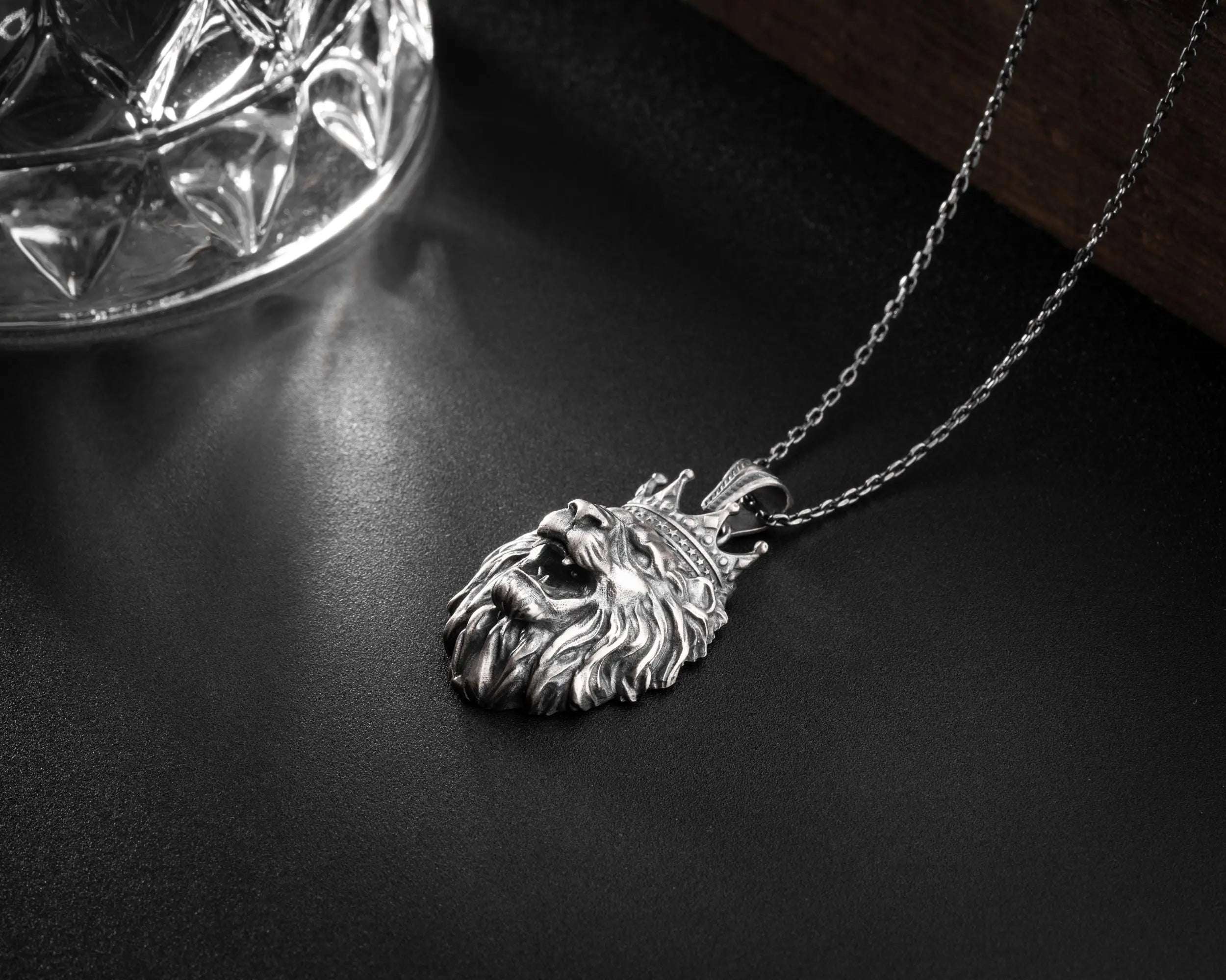 Sterling Silver King Lion Necklace | Leo Zodiac Mens Pendant   Charmora Jewelry