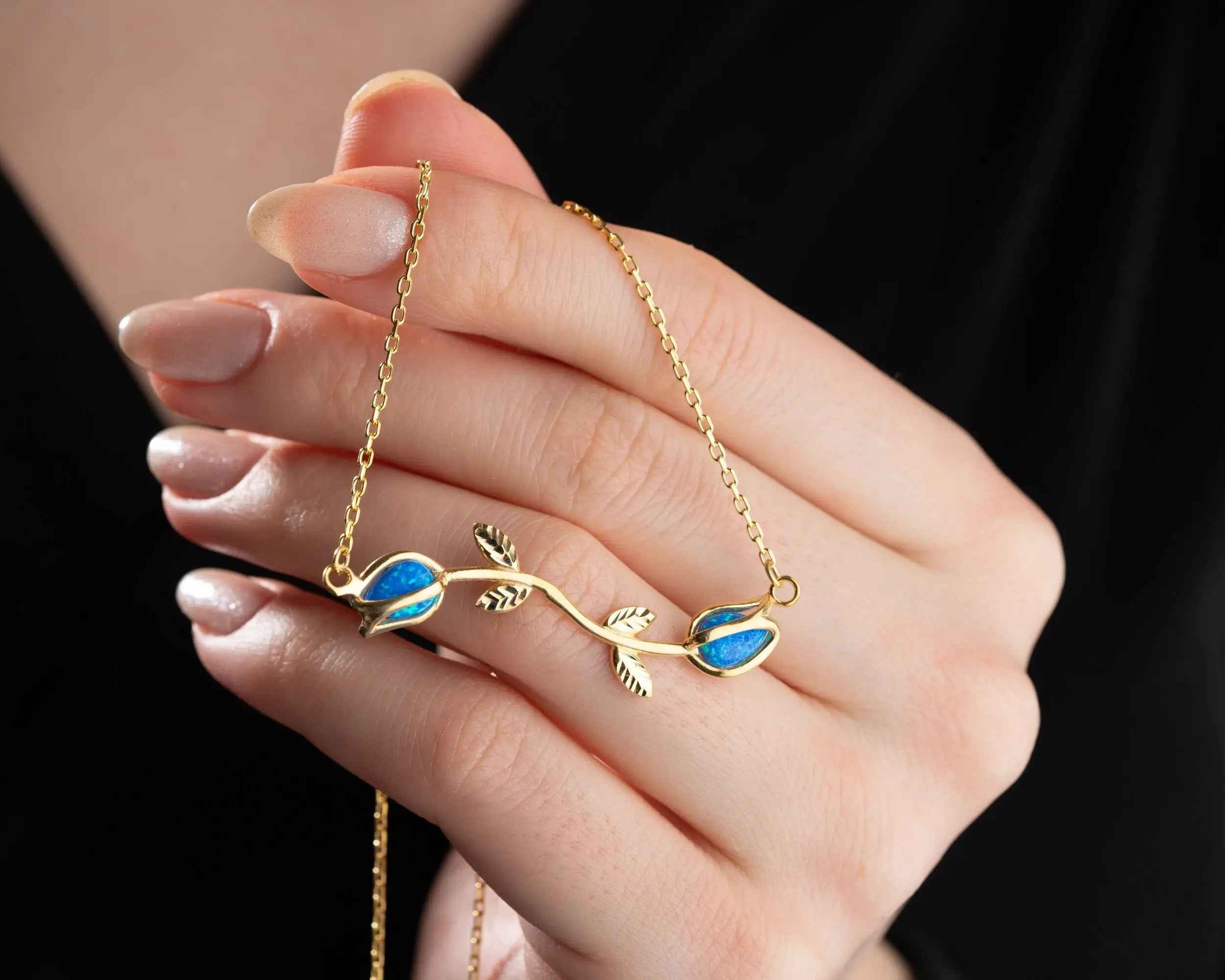 Opal Tulip Necklace: Sterling Silver Floral Pendant, Handmade Jewelry