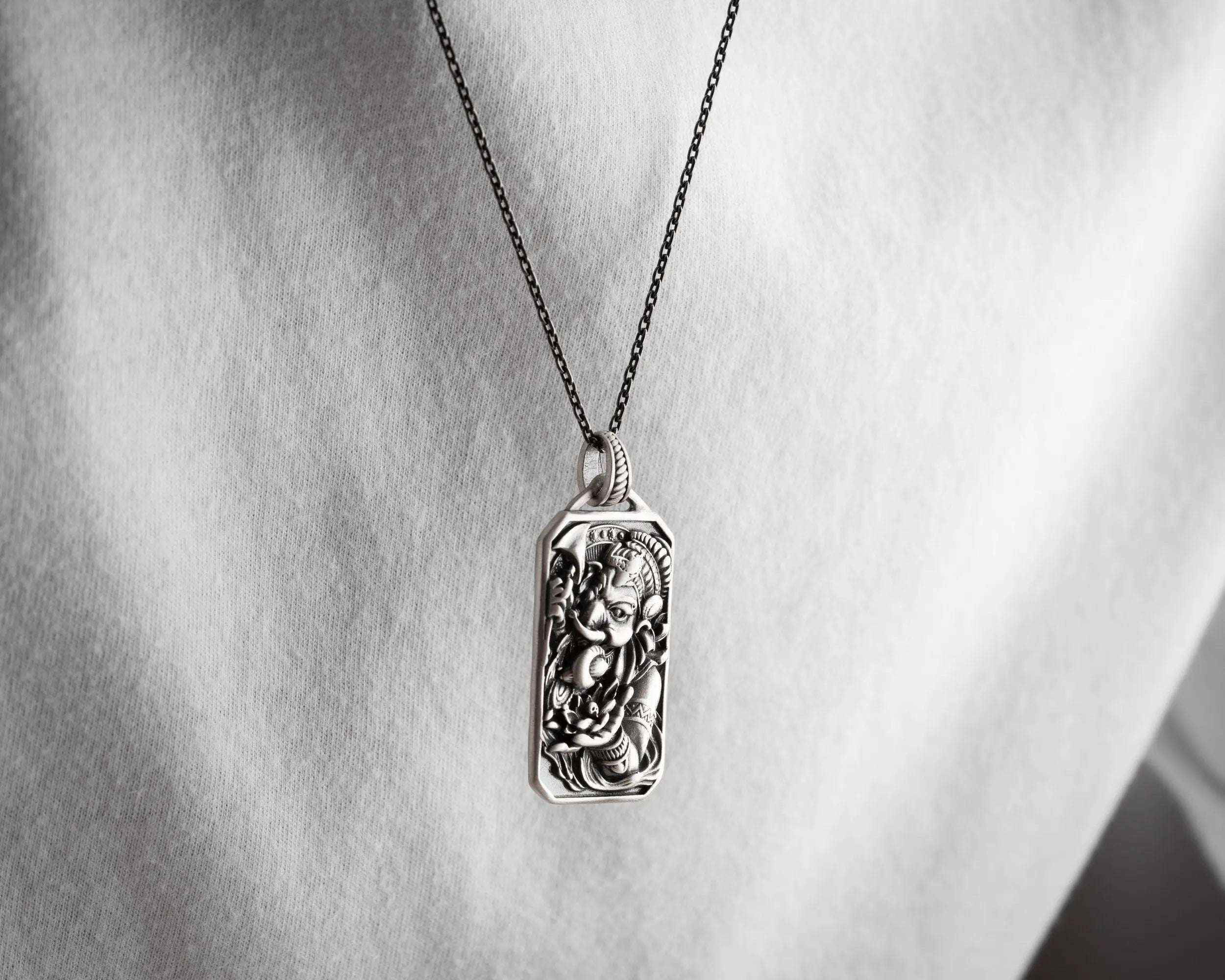 Sterling Silver Ganesha Pendant Necklace, Handmade Hindu Jewelry