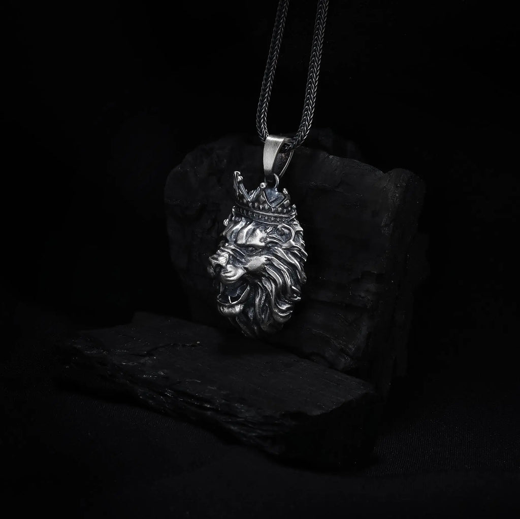 Sterling Silver King Lion Necklace | Leo Zodiac Mens Pendant   Charmora Jewelry