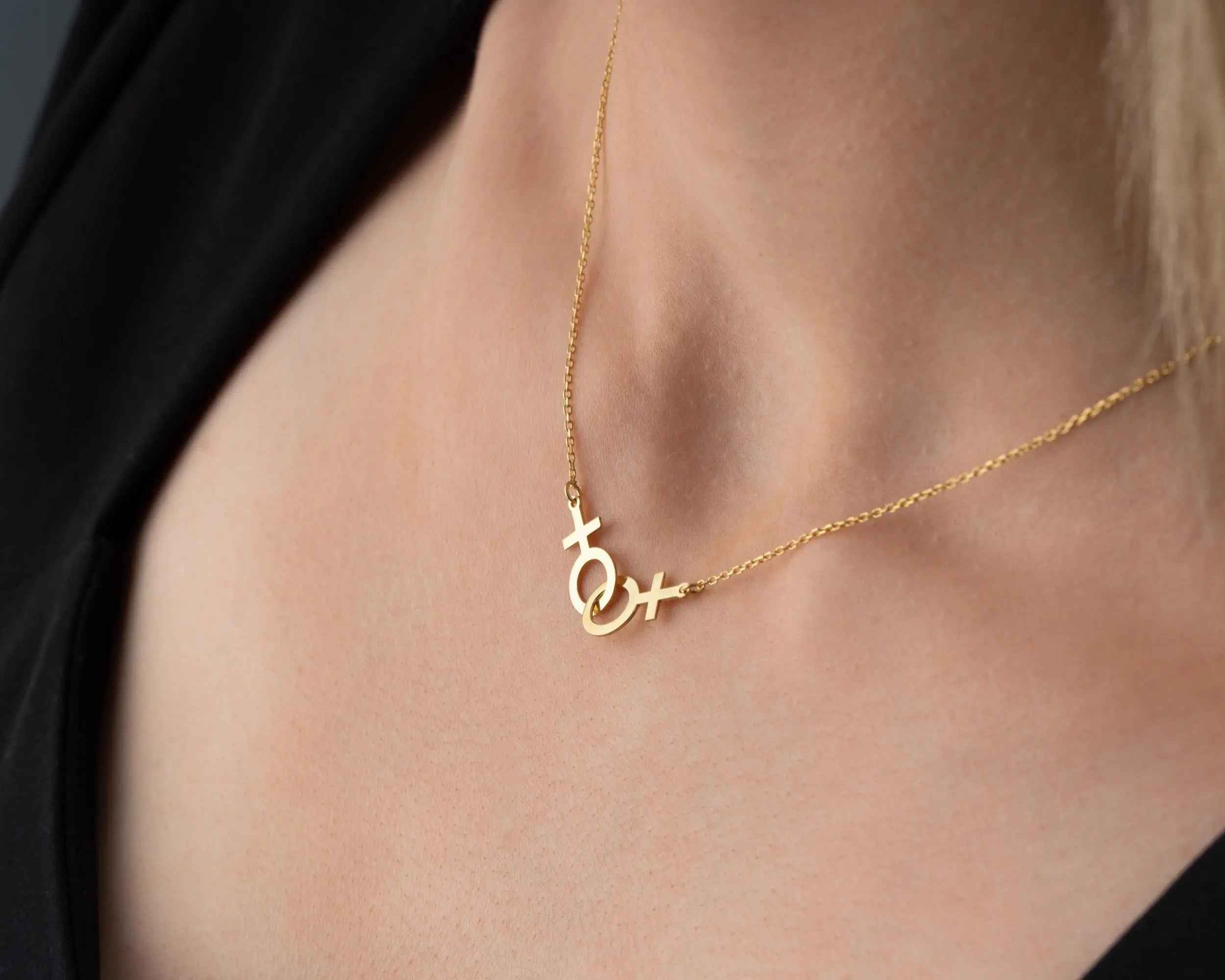 Solid Gold Lesbian Symbol Necklace: LGBTQ Pride Jewelry