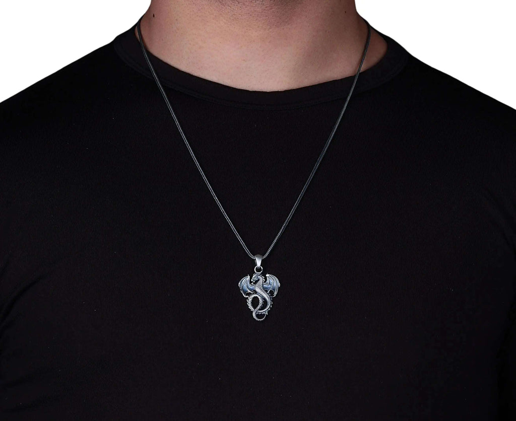 Sterling Silver Winged Dragon Necklace - Mens Pendant Jewelry   Charmora Jewelry
