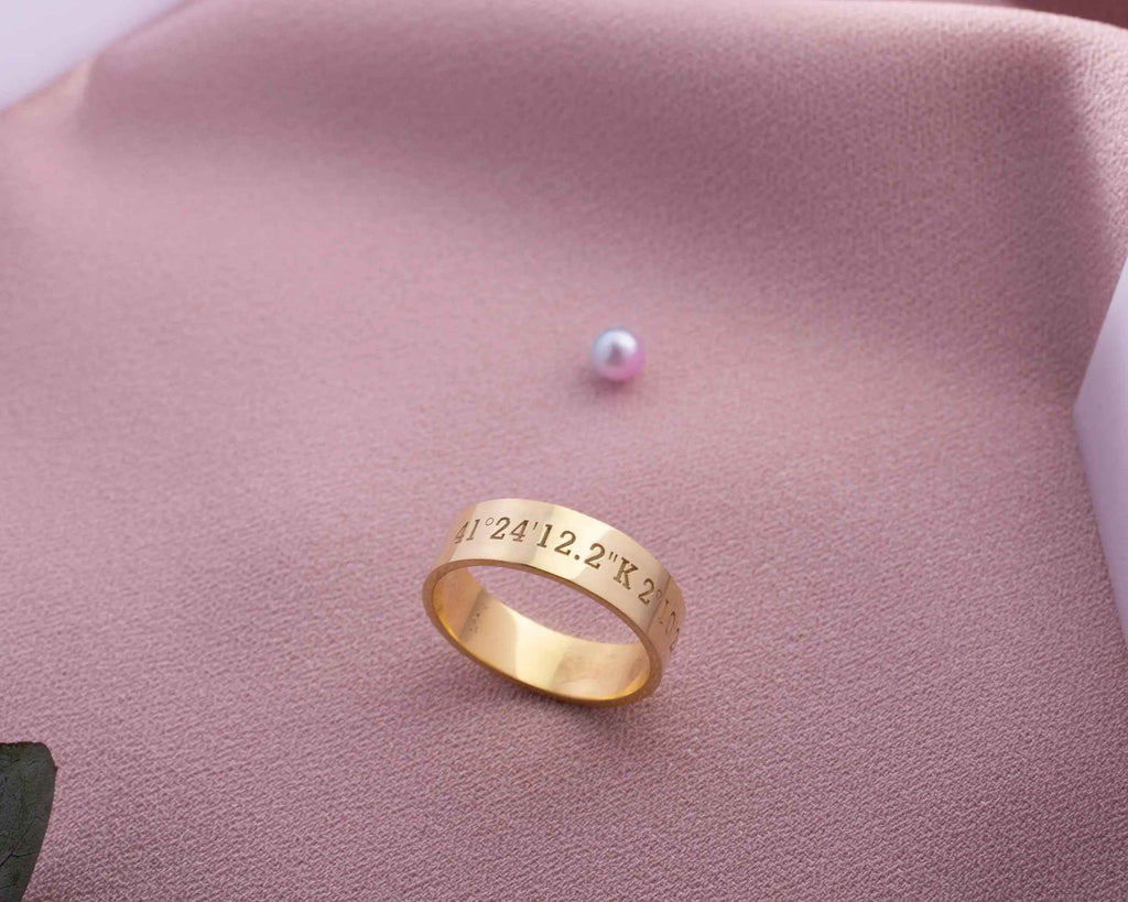 Silver Coordinates Engraved GPS Ring, Personalized Anniversary Gift