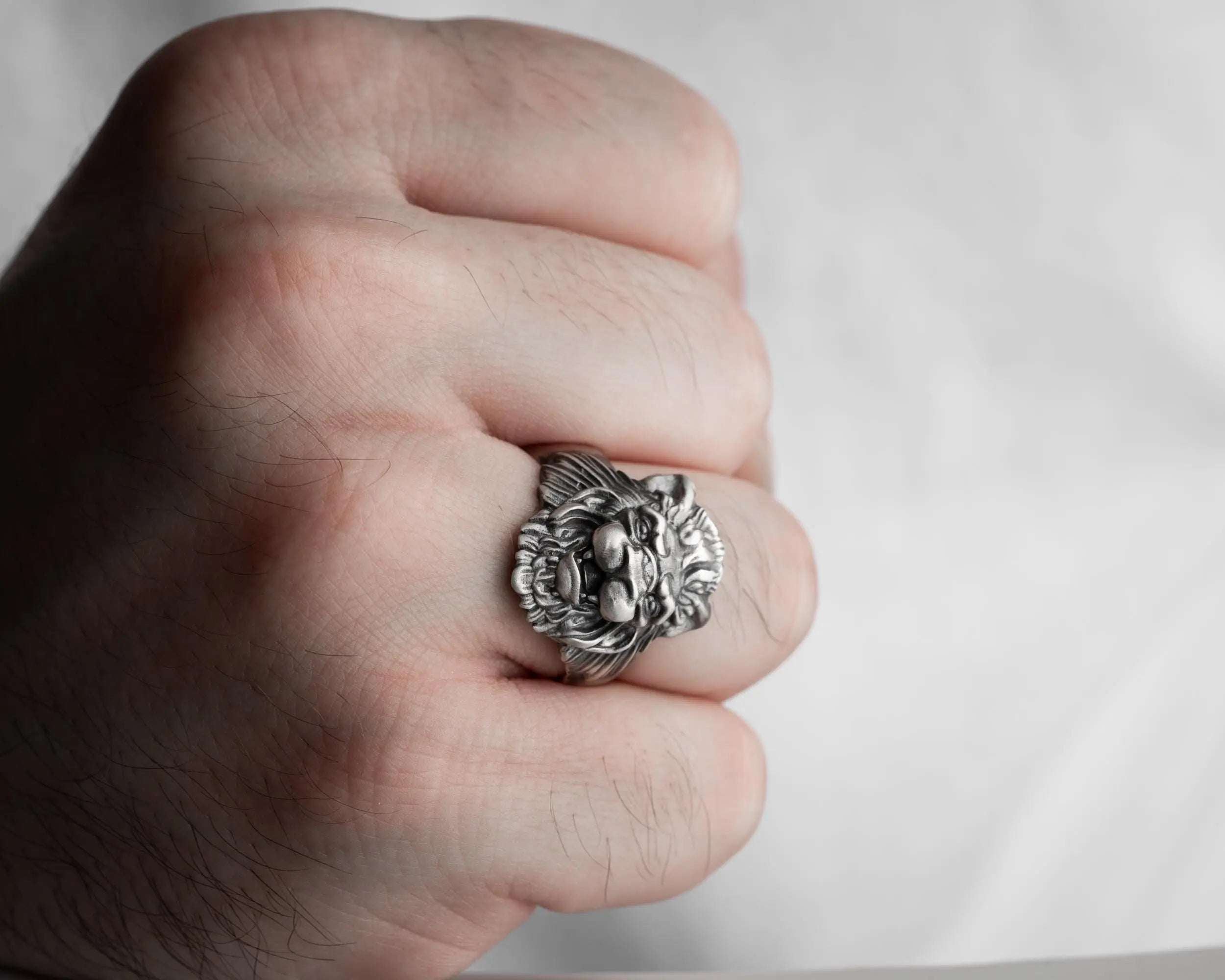 Sterling Silver Lion Head Ring - Handmade Mens Jewelry   Charmora Jewelry