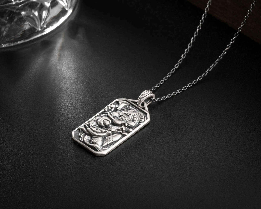 Sterling Silver Ganesha Pendant Necklace, Handmade Hindu Jewelry