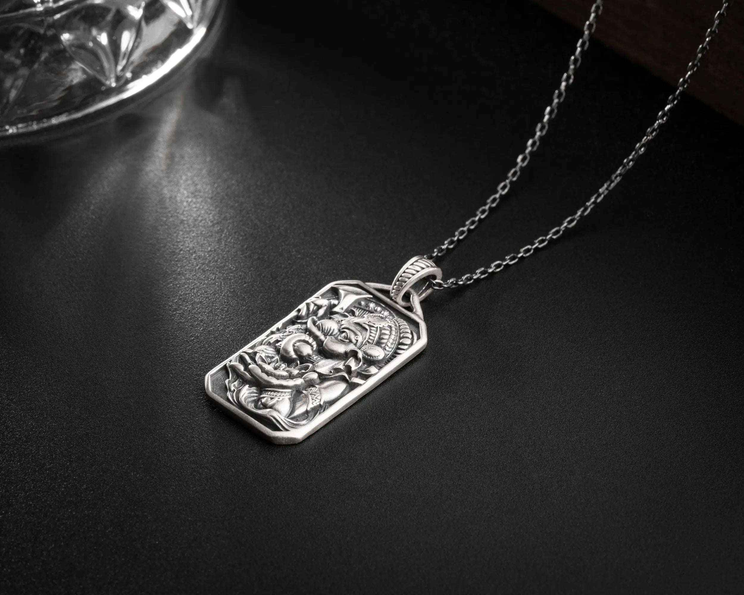 Sterling Silver Ganesha Pendant Necklace, Handmade Hindu Jewelry