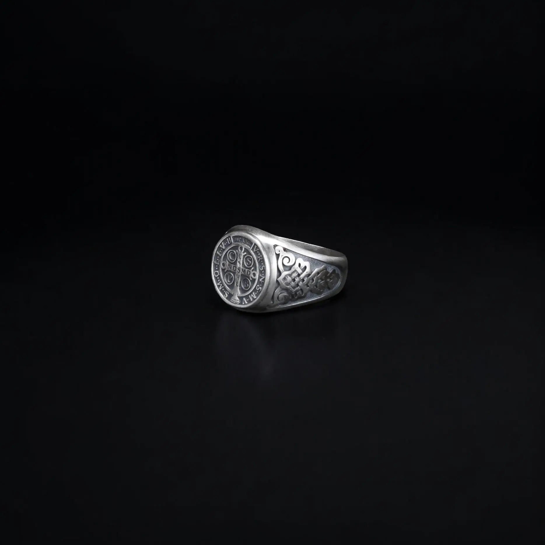 Sterling Silver St Benedict Medal Ring: Religious Signet Jewelry   Charmora Jewelry