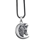 Sterling Silver Wolf Moon Pendant: Engraved Crescent Necklace   Charmora Jewelry