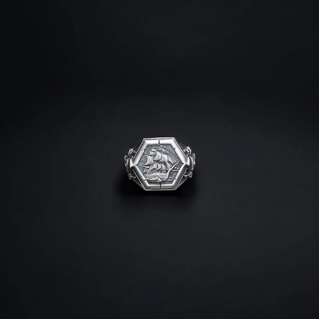 Sterling Silver Viking Sailboat Ring: Nautical Jewelry Gift   Charmora Jewelry
