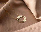Gold Roman Numeral Necklace: Custom Birthdate Name Pendant
