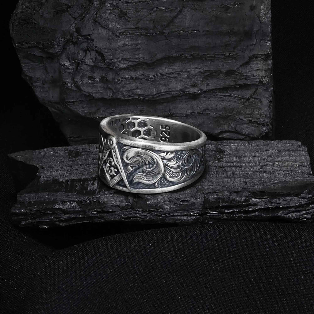 Sterling Silver Masonic Ring: Freemason Symbol Jewelry Gift