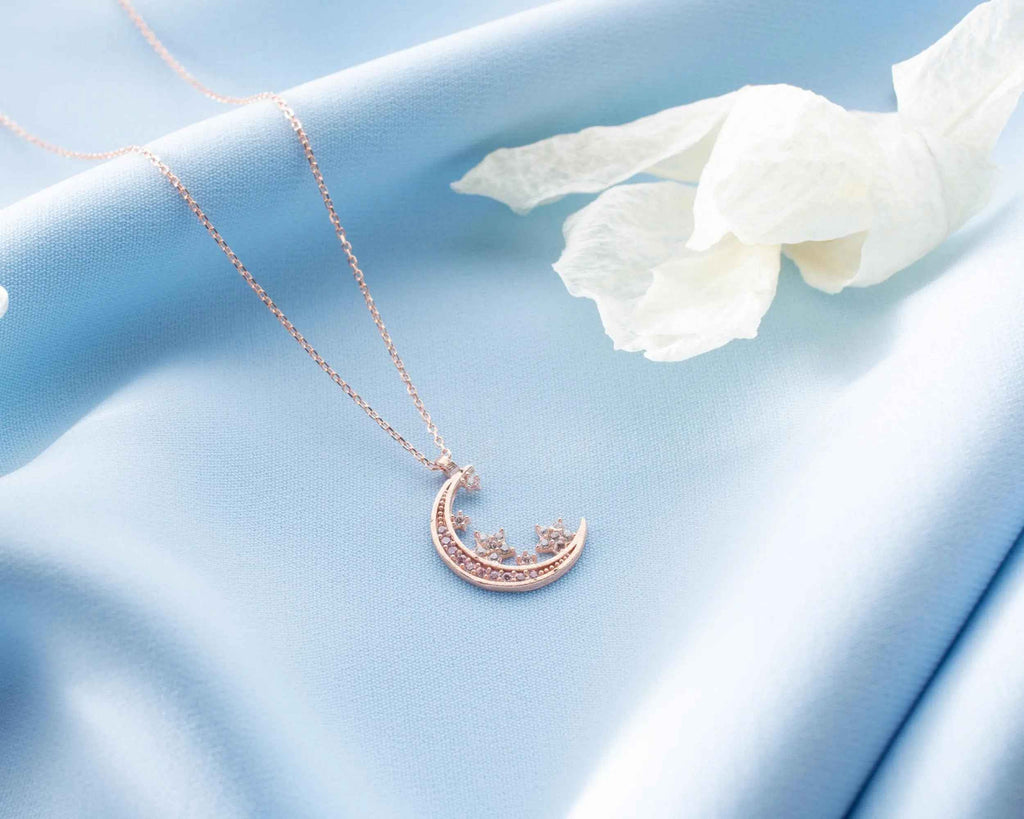 Sterling Silver Crescent Moon and Star Necklace: Celestial Jewelry
