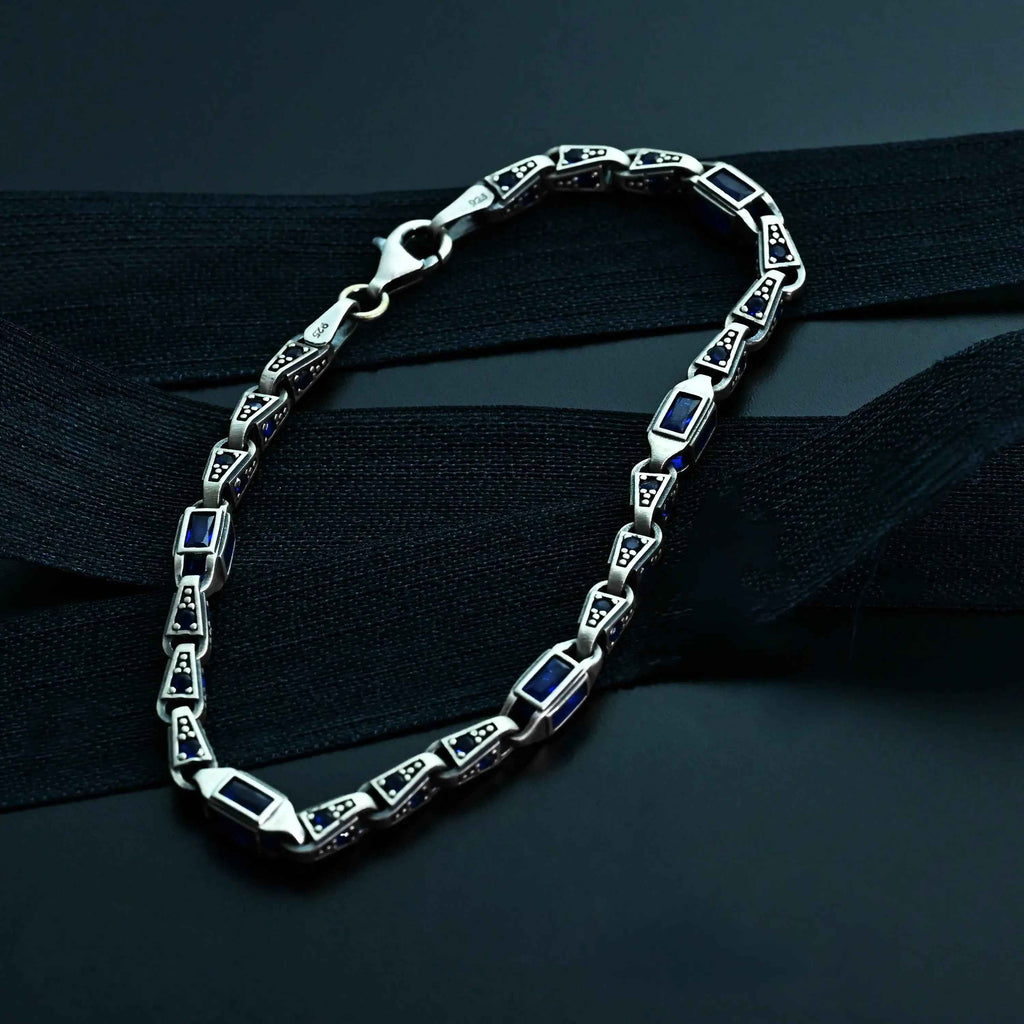 925 Sterling Silver Blue Baguette Bracelet for Men, Modern Men’s Jewelry Gift