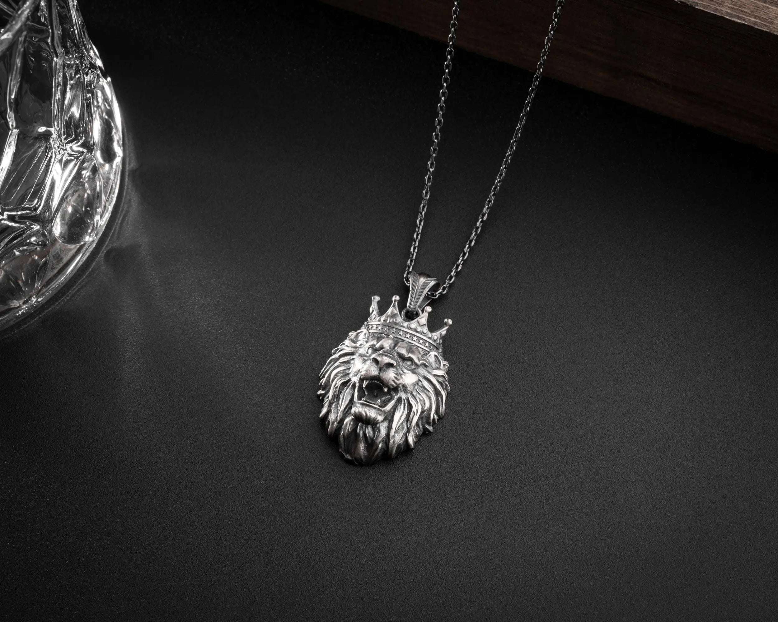 Sterling Silver King Lion Necklace | Leo Zodiac Mens Pendant   Charmora Jewelry