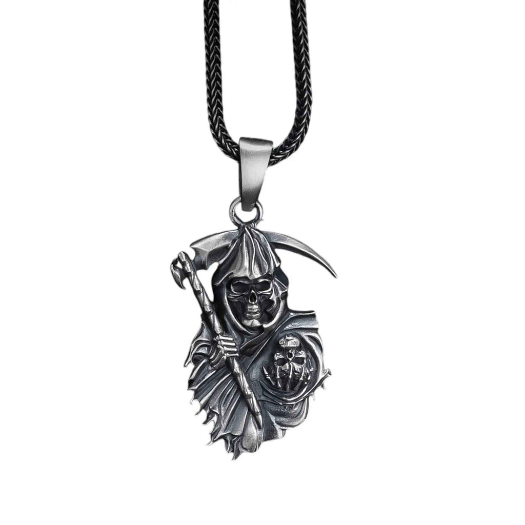 Handmade Sterling Silver Grim Reaper Pendant: Gothic Halloween Necklace