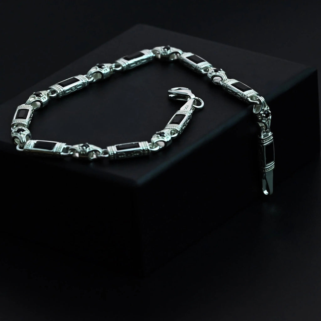 Black Zircon Baguette Stone Bracelet Handmade Sterling Silver Chain   Charmora Jewelry