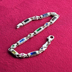 Multicolor Baguette Stone Sterling Silver Bracelet – Men’s Statement Jewelry, Gift for Him