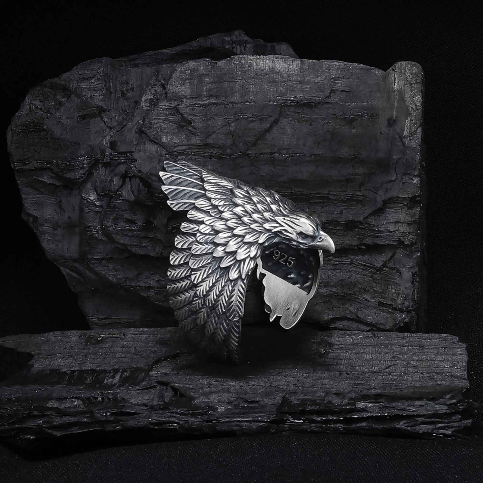 Sterling Silver American Eagle Ring: Oxidized 925 Silver Band