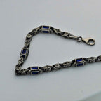 Sterling Silver Men's Bracelet: Blue Zircon Vintage Link Design