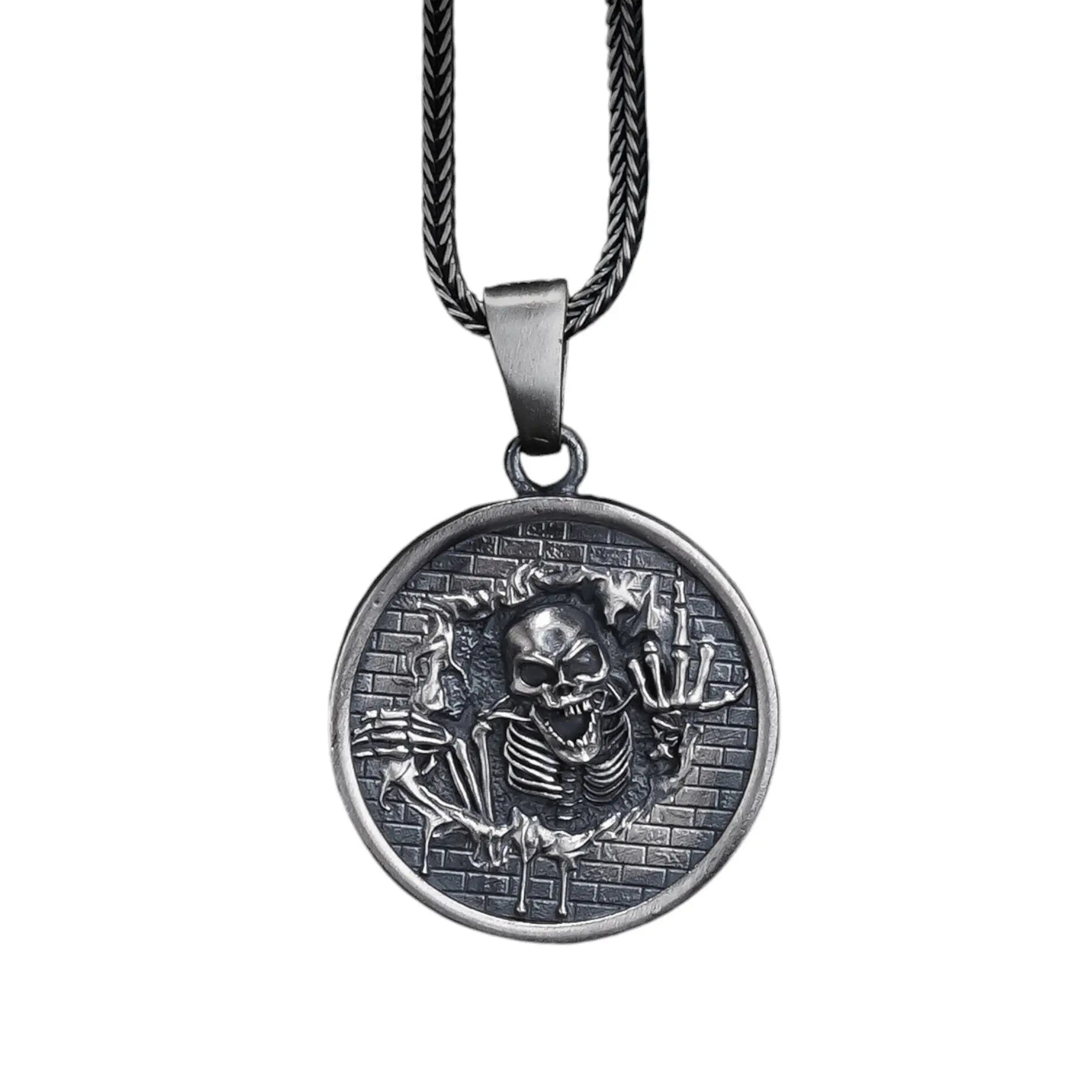 Collier pendentif squelette en argent sterling fait main : Bijoux tête de mort gothiques