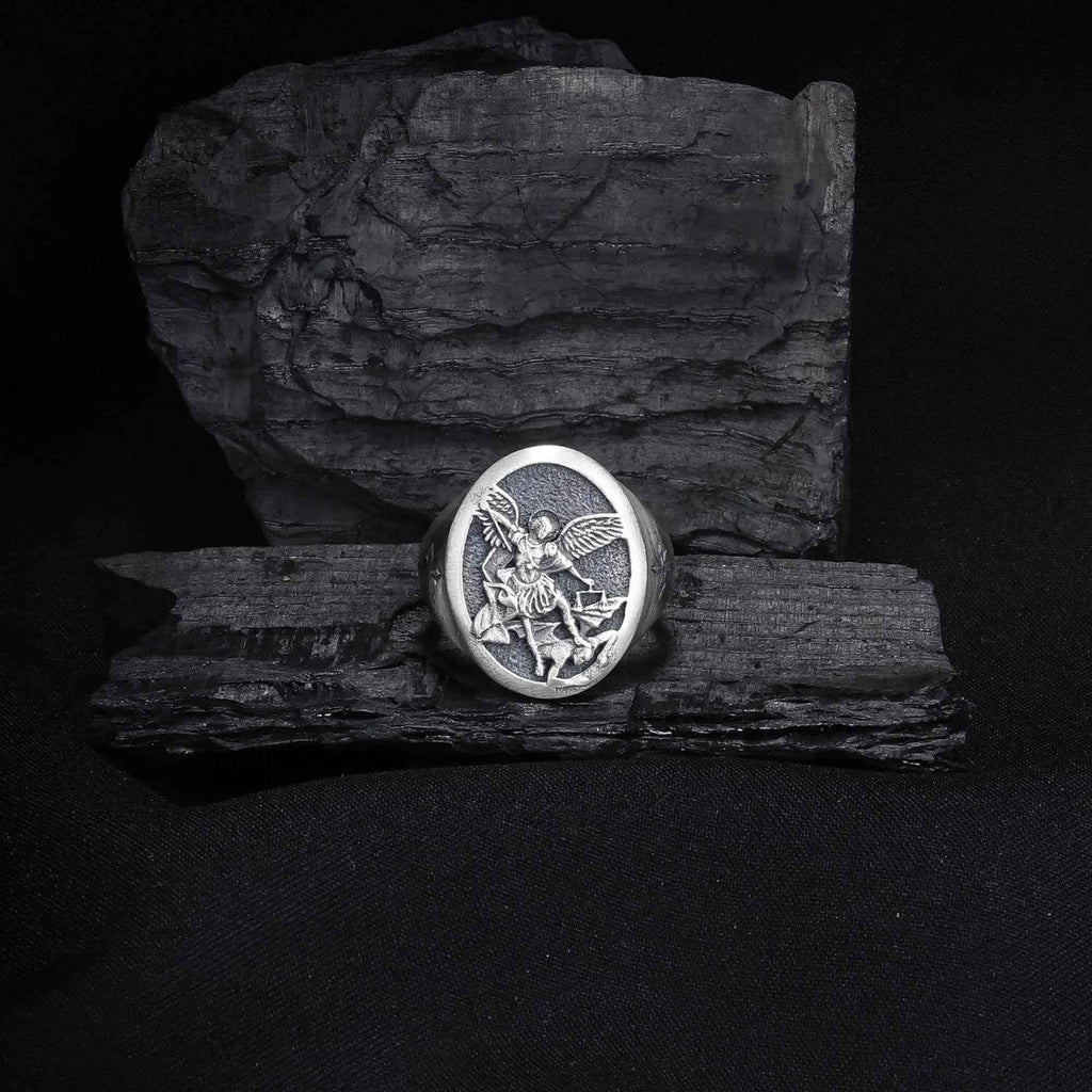 Sterling Silver Saint Michael Archangel Ring: Christian Protection Jewelry