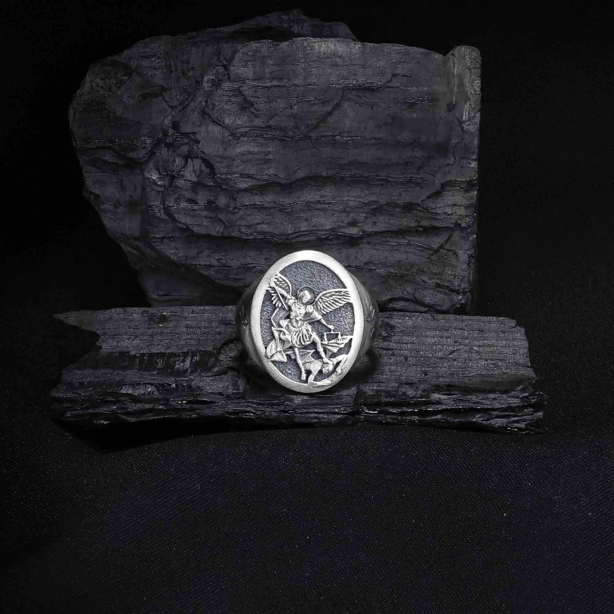 Sterling Silver Saint Michael Archangel Ring: Christian Protection Jewelry