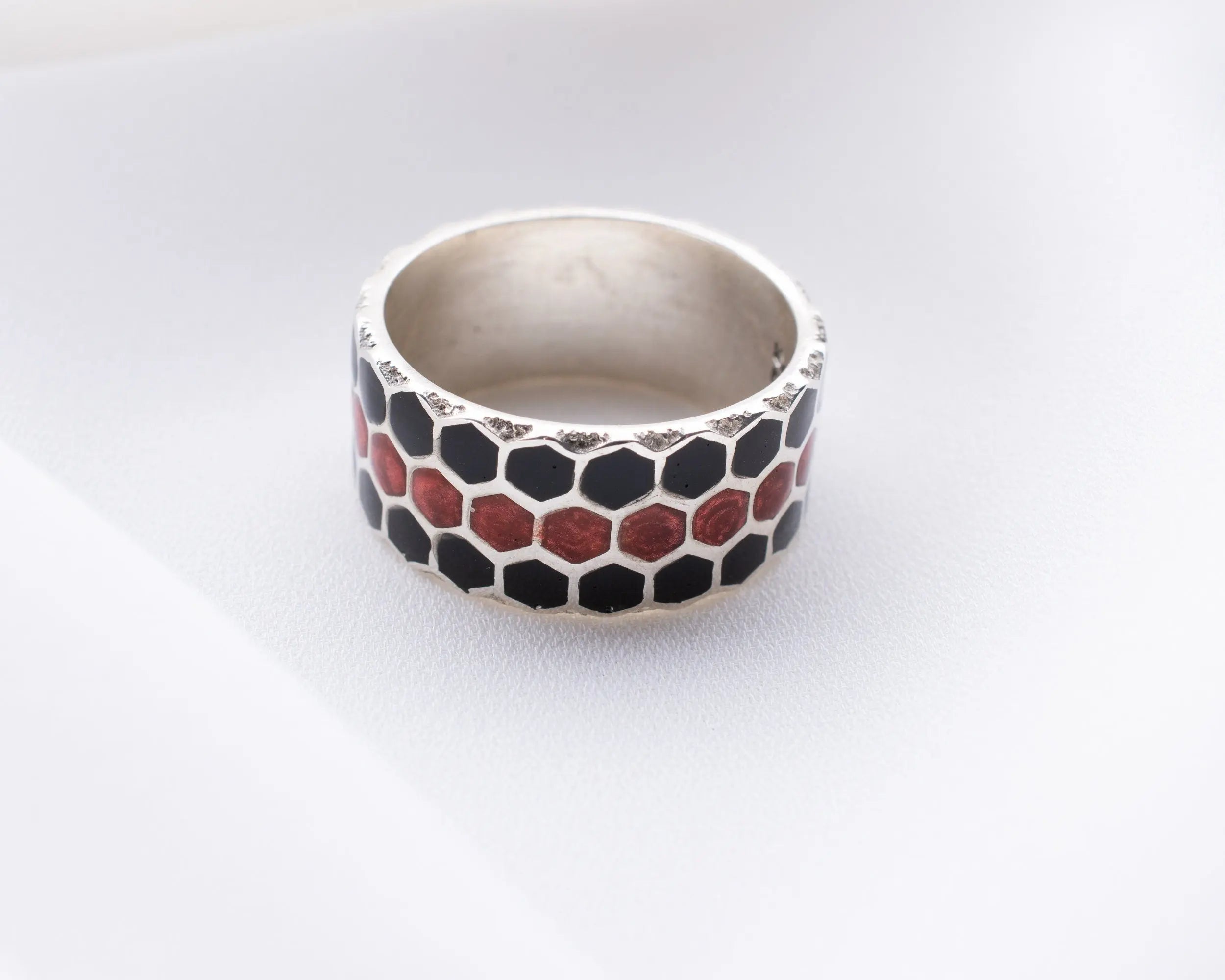 Bague en argent sterling nid d'abeille : Bijoux géométriques ruche homme