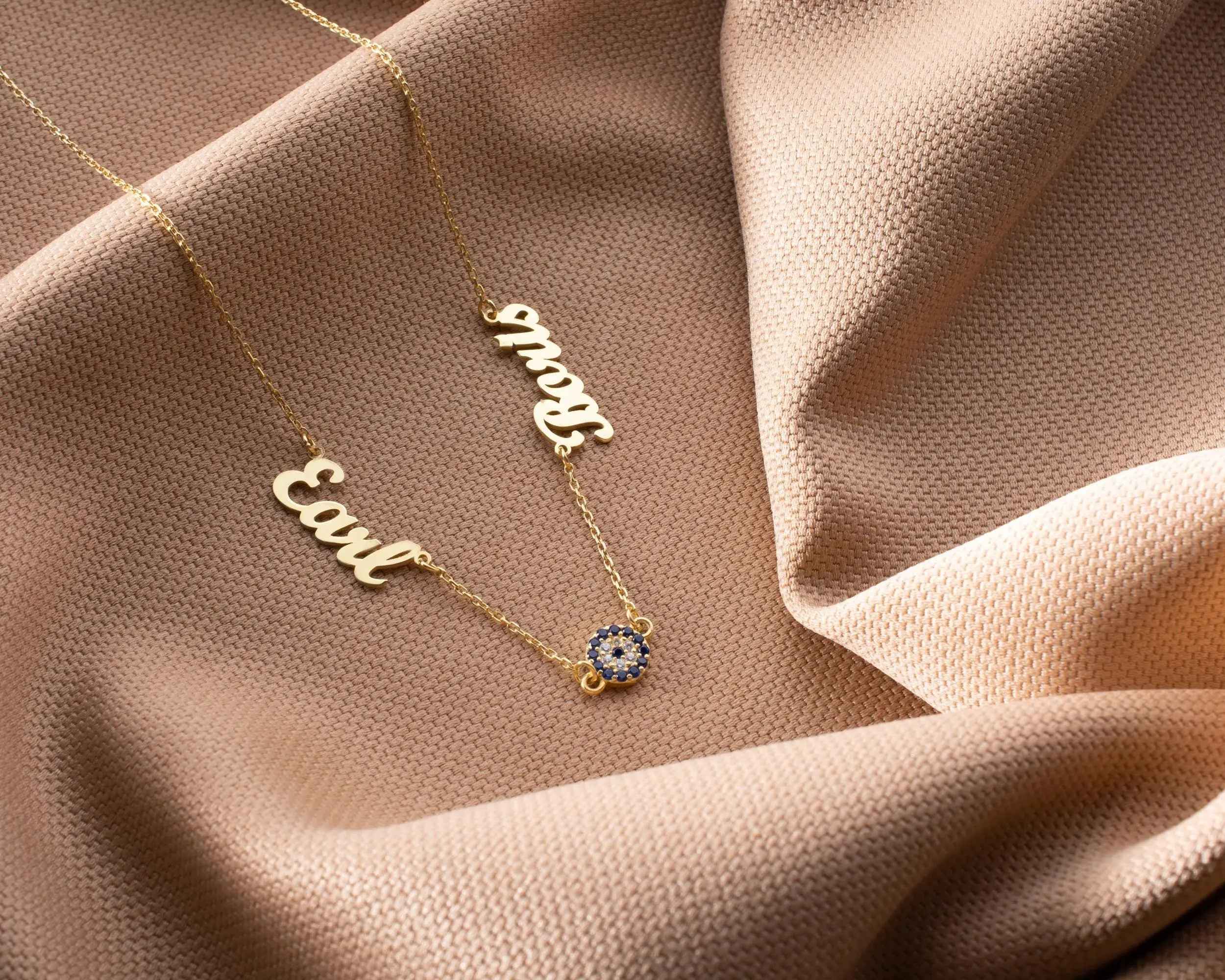Gold Evil Eye Name Necklace: Personalized Sterling Silver Jewelry