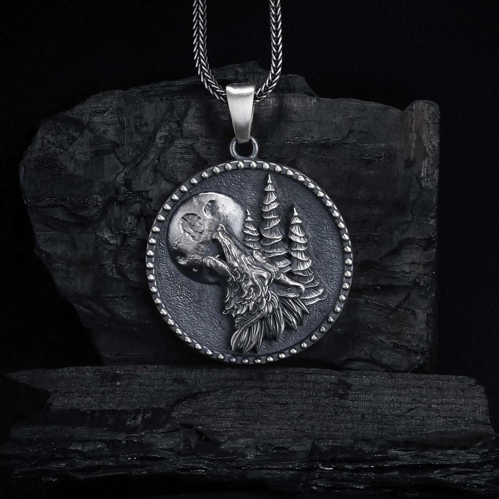 Sterling Silver Howling Wolf Necklace: Handmade Animal Pendant Men   Charmora Jewelry