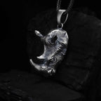 Oxidized Sterling Silver Rhino Pendant, Animal Necklace for Men