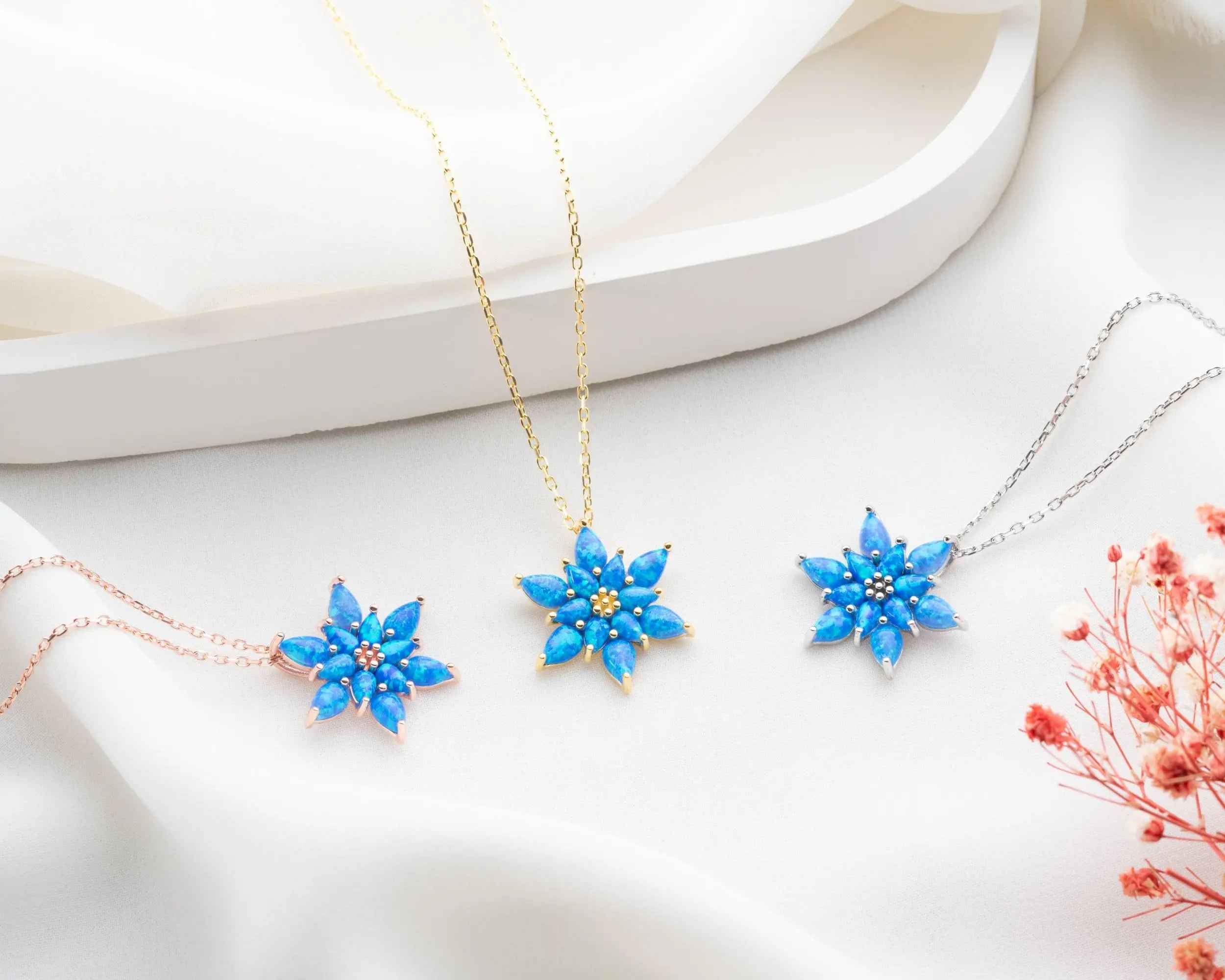 Lotus Flower Opal Sterling Silver Necklace - Handmade Jewelry