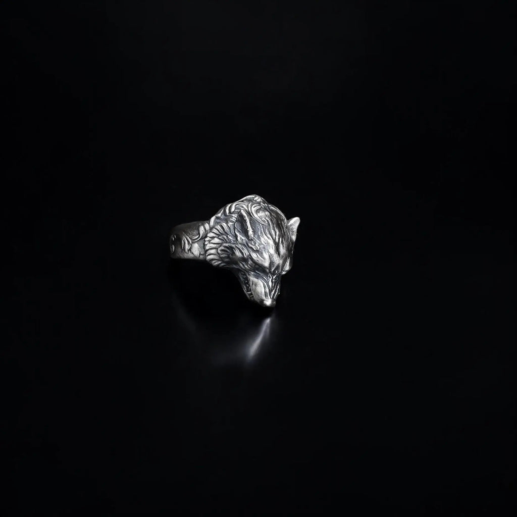 Sterling Silver Wolf Head Ring: Handcrafted Animal Jewelry   Charmora Jewelry