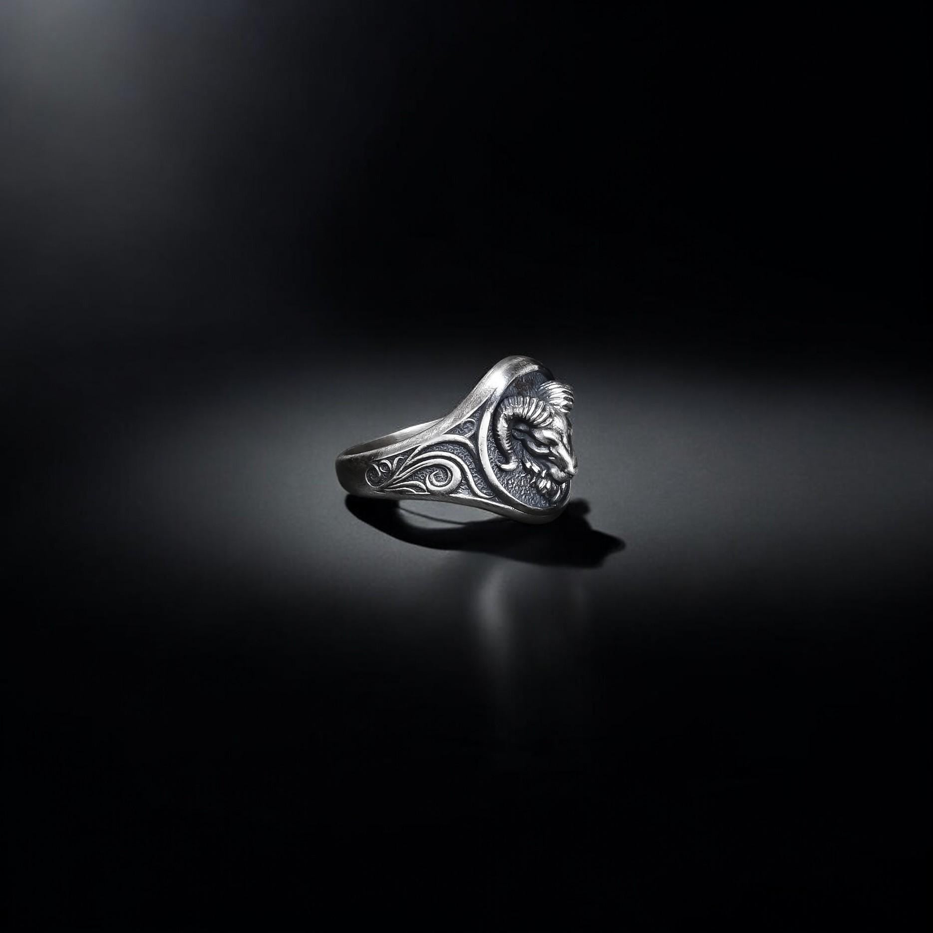 Sterling Silver Ram Ring: Aries Zodiac Jewelry for Men