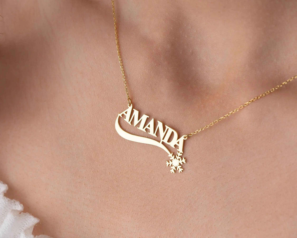 Snowflake Name Necklace: Sterling Silver Custom Pendant