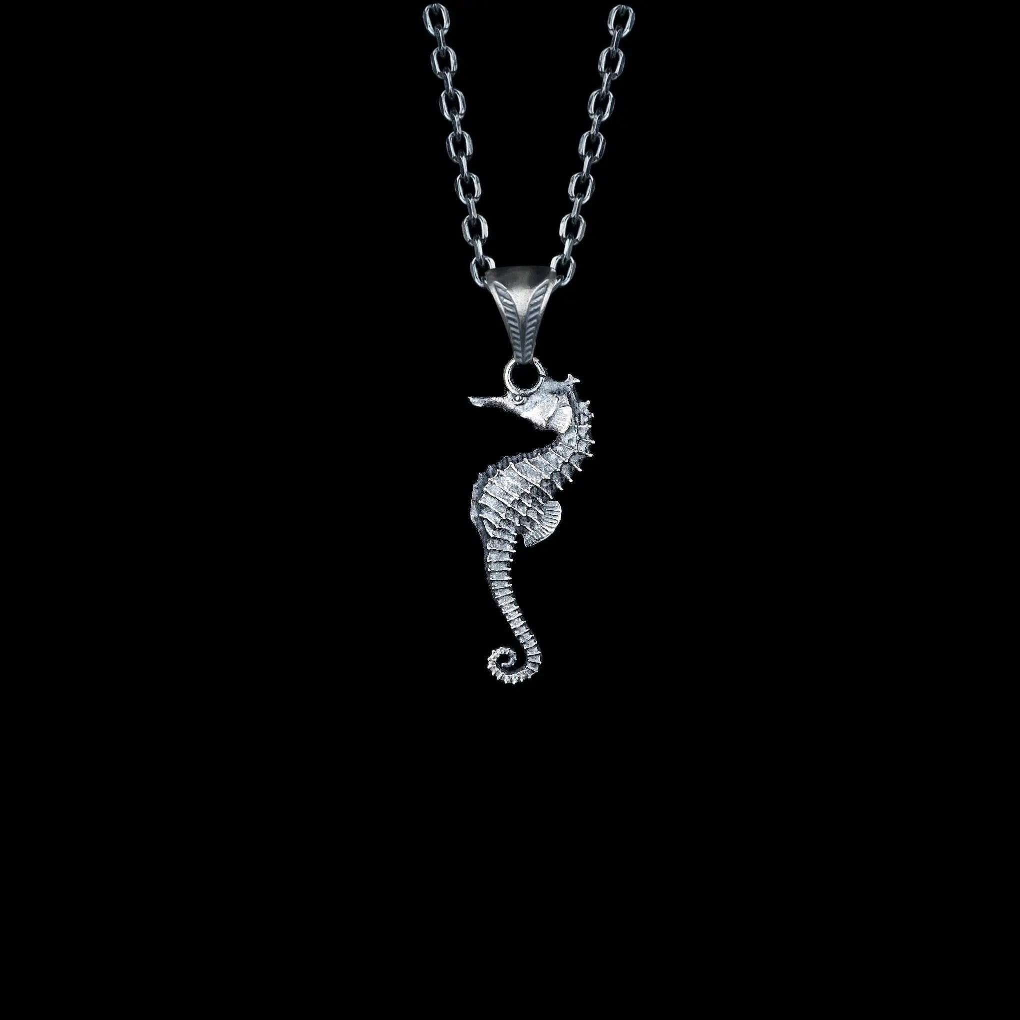 Oxidized Sterling Silver Seahorse Necklace, Nautical Jewelry   Charmora Jewelry