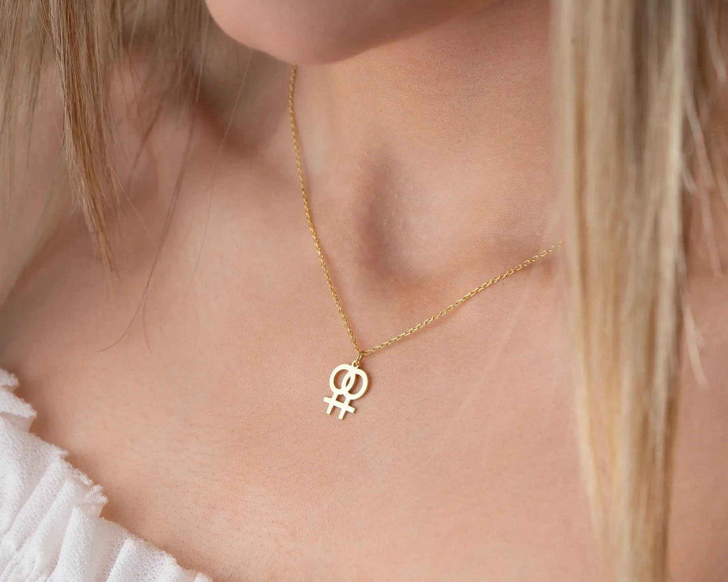 Gold Venus Symbol Necklace: Feminist Jewelry, Girl Power
