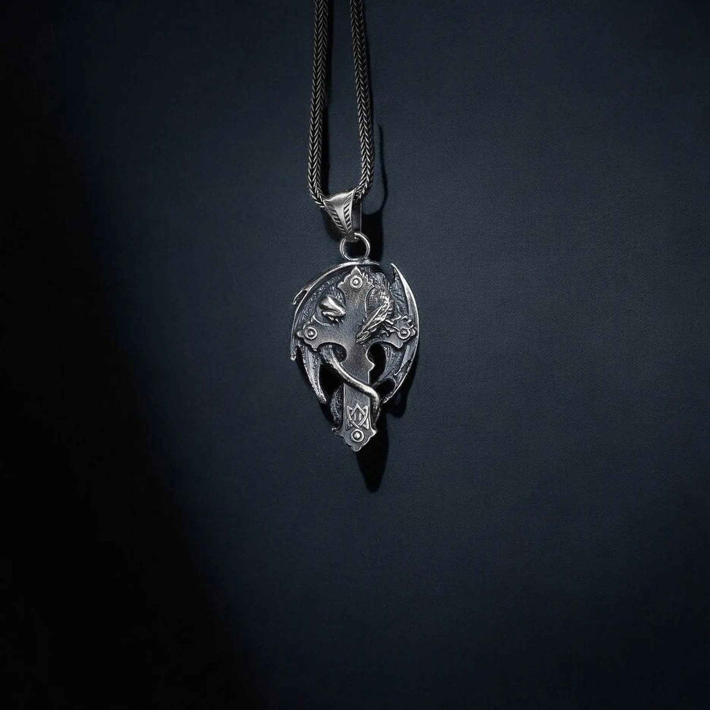925 Silver Dragon Cross Necklace | Handmade Gothic Faith Men Jewelry
