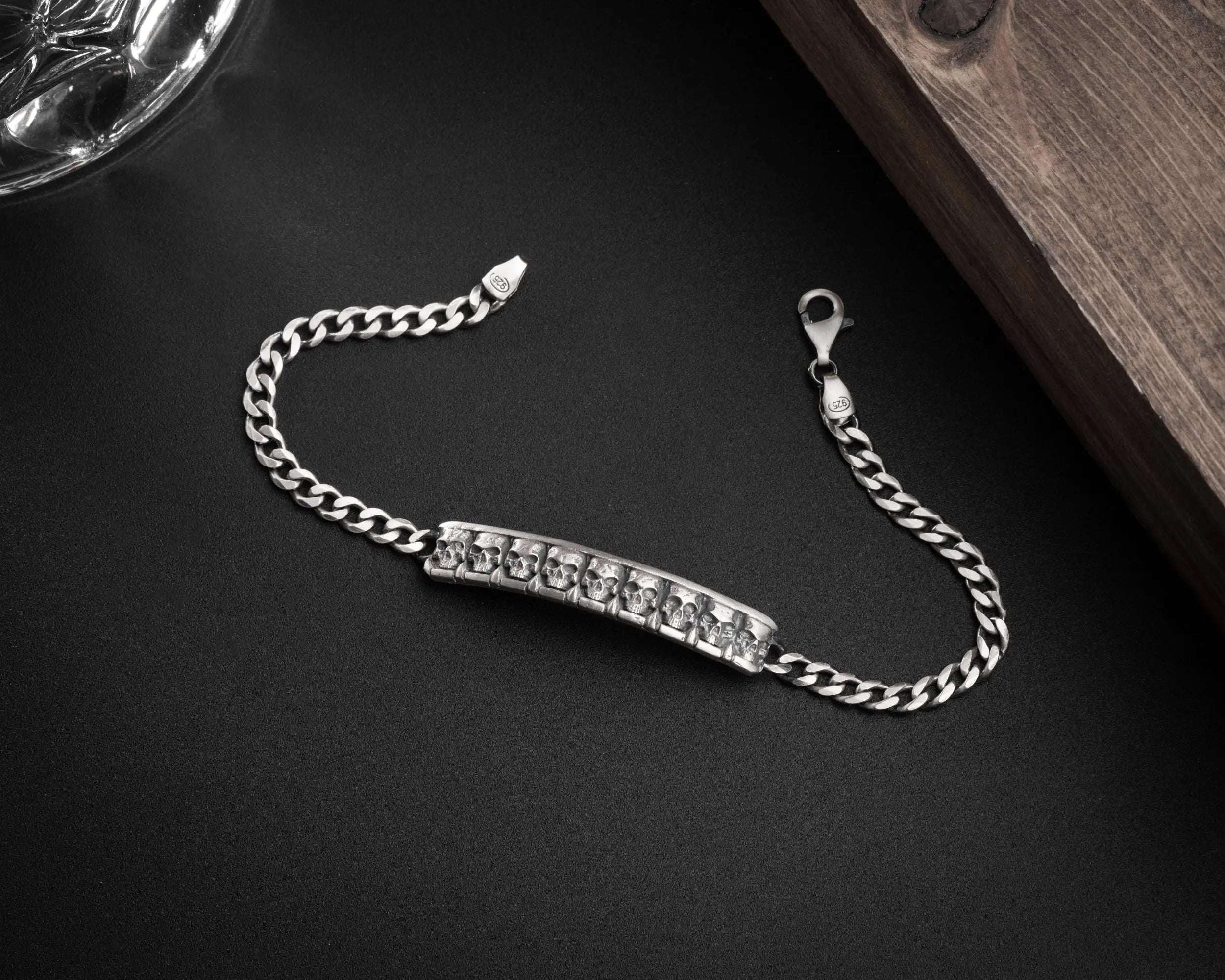 925 Sterling Silver Skull Bracelet for Men: Gothic Chain Gift for Him   Charmora Jewelry