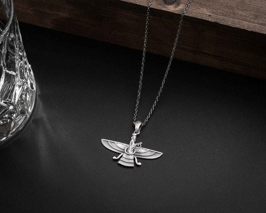 Sterling Silver Ahura Mazda Necklace: Zoroastrian Faravahar Pendant